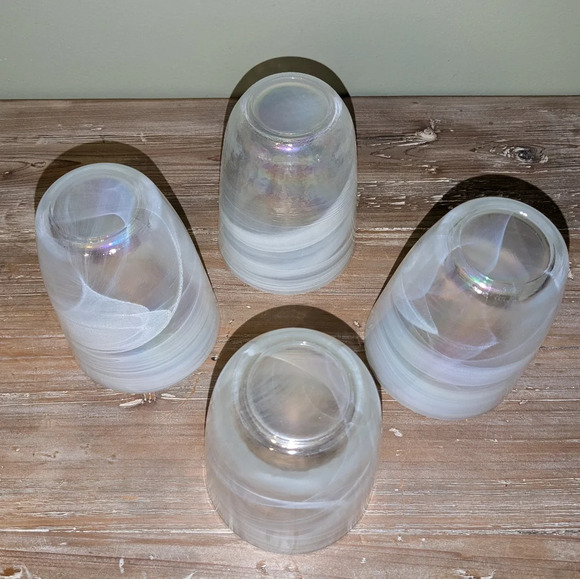 Set of 4 Artistic Accents White Opal Iridescent Swirl Hand Blown Tumblers - Picture 5 of 7
